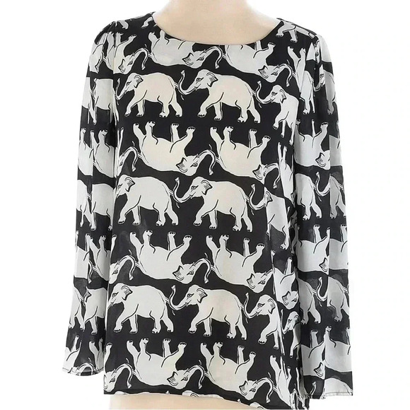 ModCloth Elephant Day Parade Black & White Long Sleeve Top Blouse Size XS - Picture 1 of 5